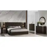 Barcelona King Bed in Brown & Black Oak Finish, LED & Tufted Fabric
